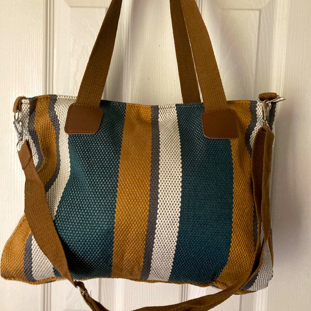 NWOT~Stylish Striped Tote bag – Spacious Crossbody/Durable & Versatile Handbag - Picture 7 of 7